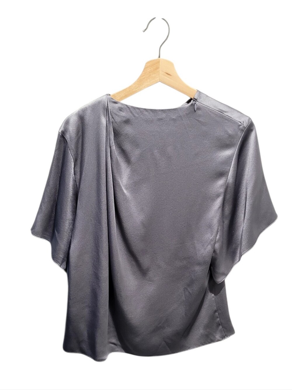 Vince Draped Silk Flutter Sleeve Blouse Piero Blue Medium - Picture 3 of 8
